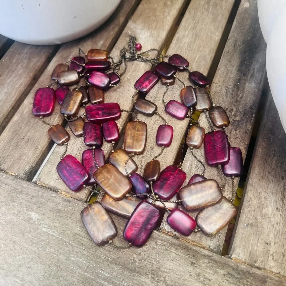 Chico's Multi Stand Statement Necklace-Pink & Brown Resin Lucite Beads